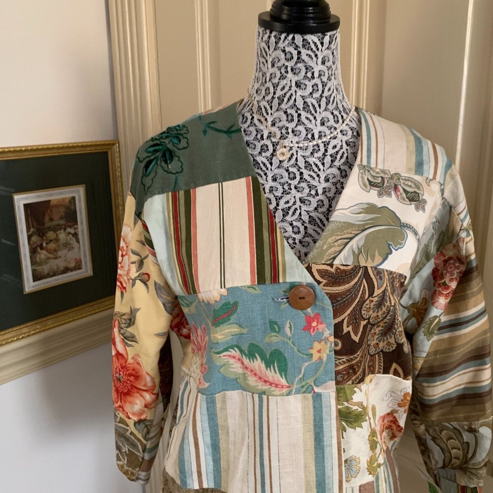 vintage upcycled patchwork blazer sz l  · cottagecore - Picture 9 of 15